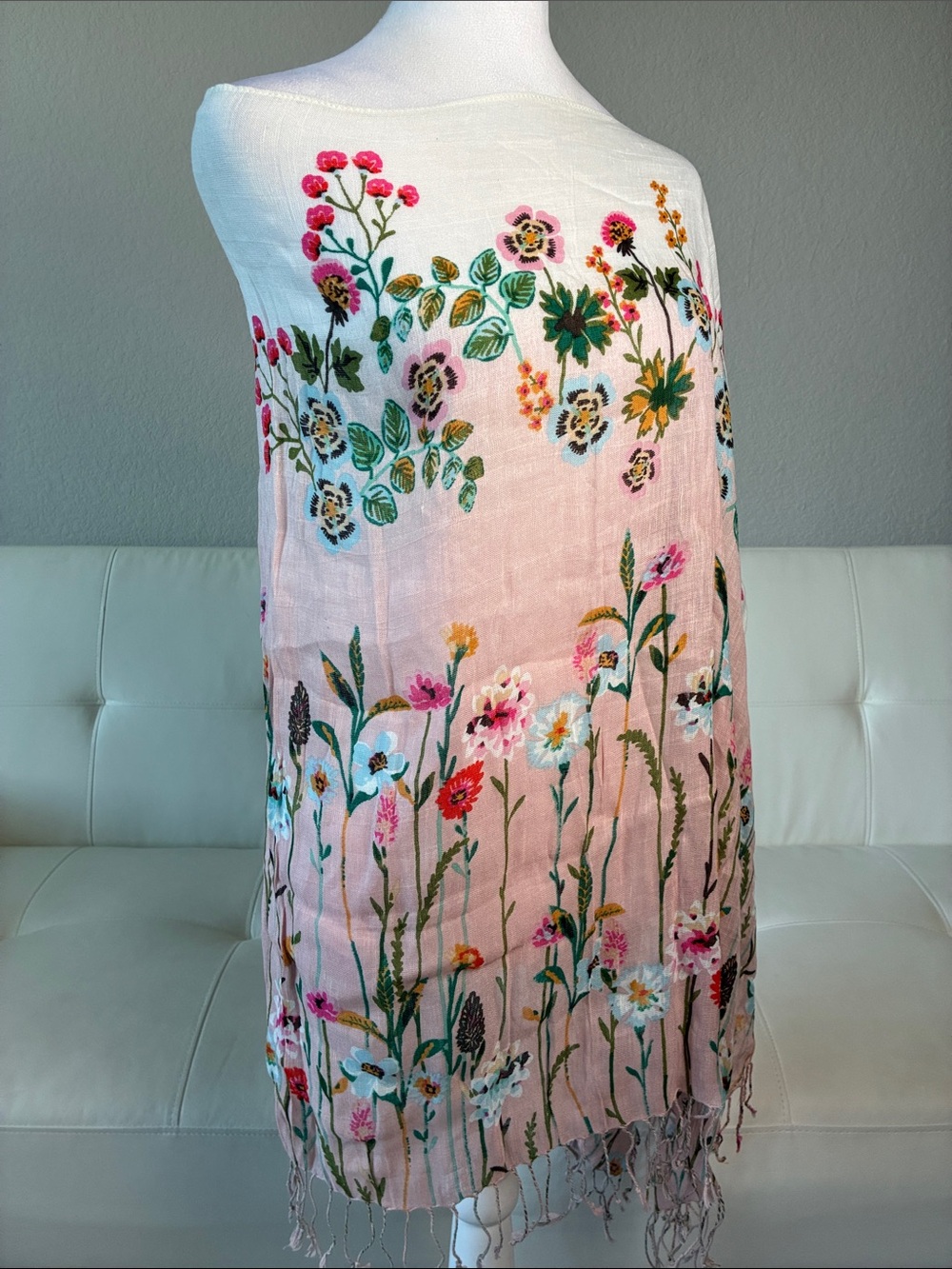 Spartina Floral Light Pink Ombre Shawl with Fringe - Picture 9 of 13